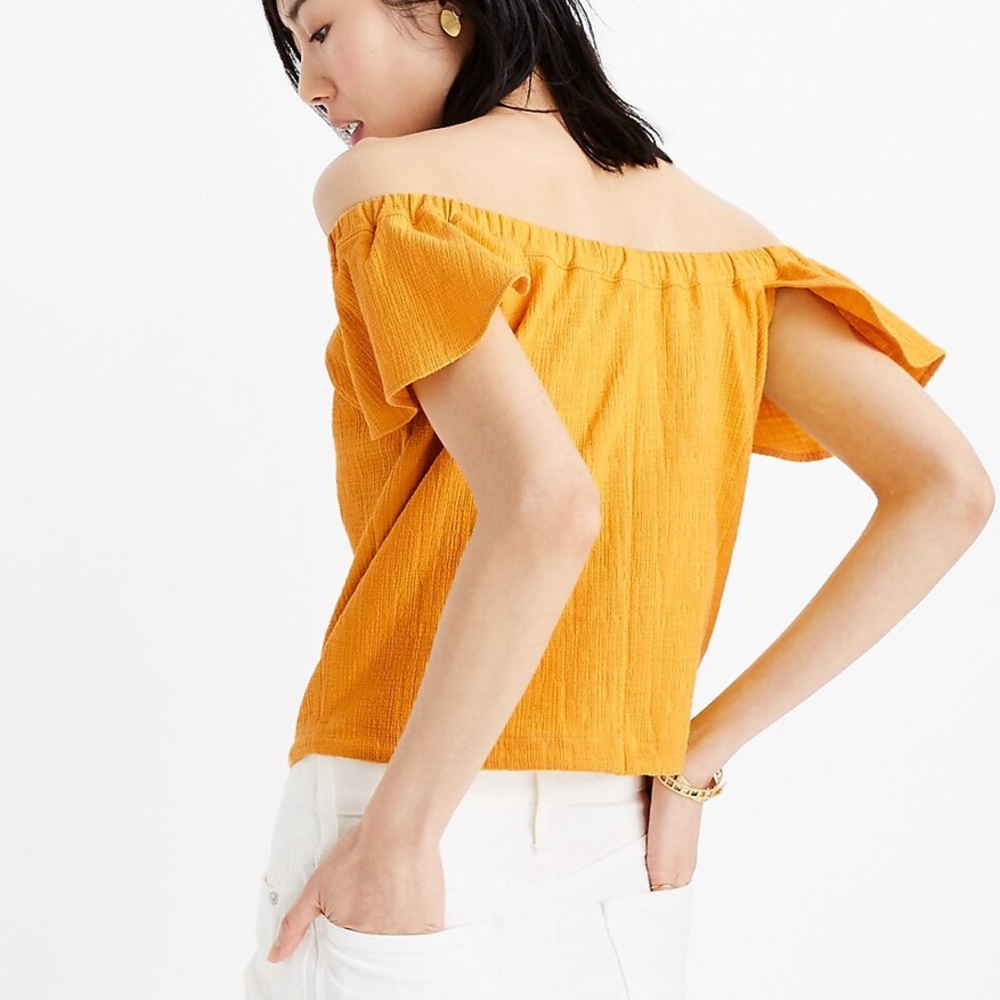 Madewell Off The Shoulder Cropped Tie Front Top in Celestial Gold - XS - Picture 2 of 15